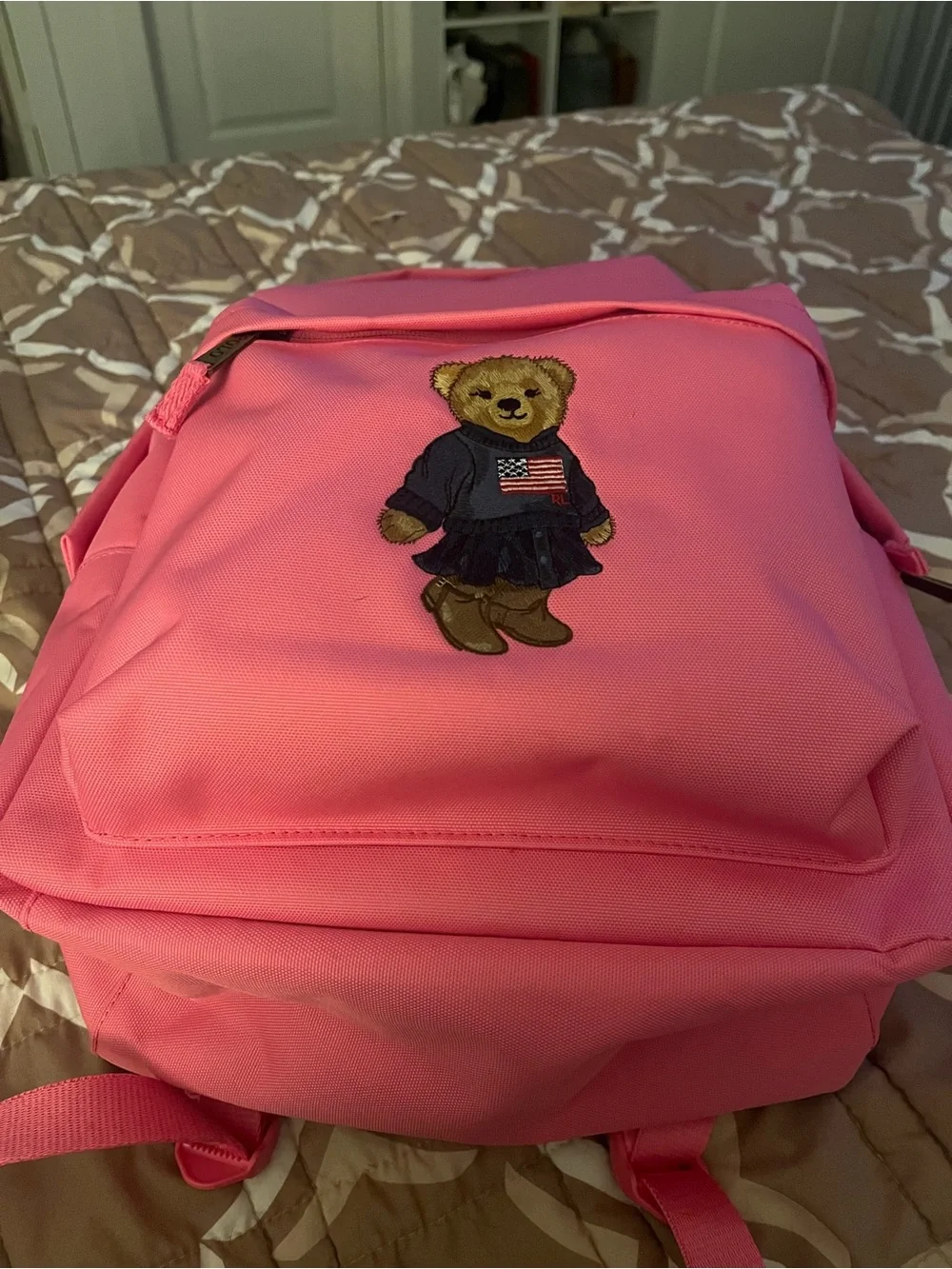 Polo by Ralph Lauren Pink bear Backpack with price taga